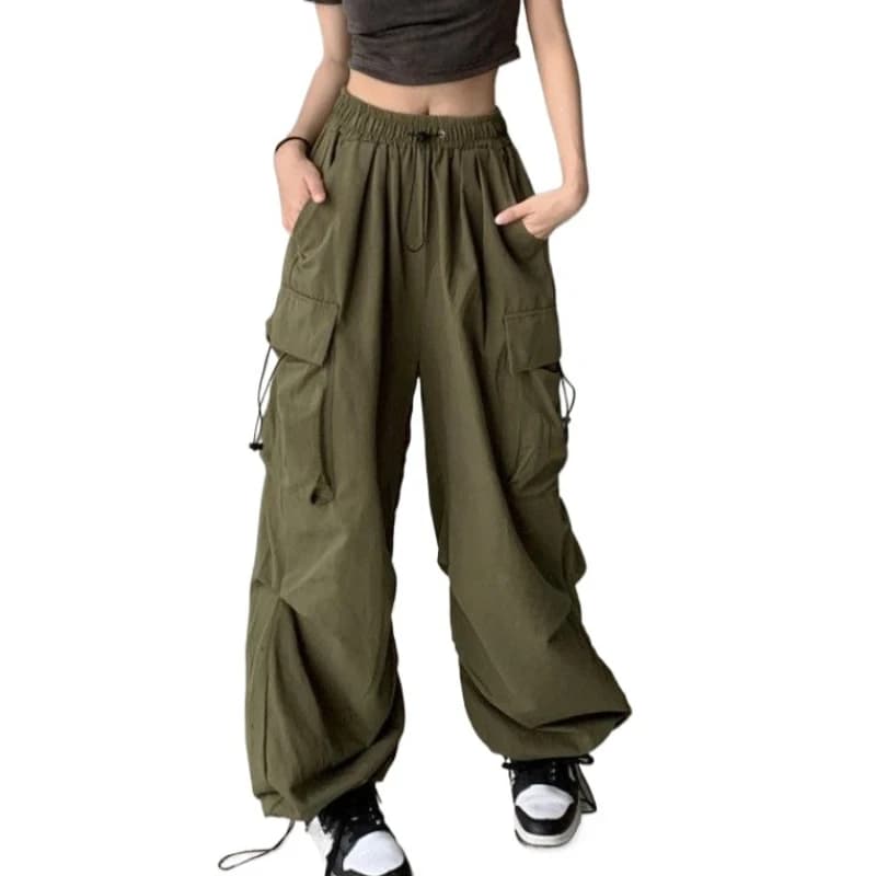 Dámské cargo kalhoty s vysokým pasem - Retro streetwear ležérní tepláky pro módu a sport
