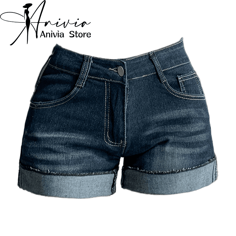 Dámské džínové kraťasy s vysokým pasem, retro styl z 90. let, vintage seprané modré džínové kraťasy