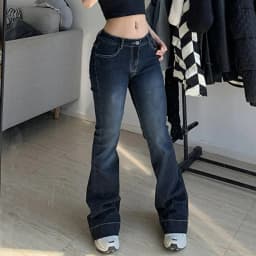 Dámské džíny s nízkým pasem, zvonové, Y2K vintage džínové kalhoty, ležérní streetwear kalhoty - náhled 3