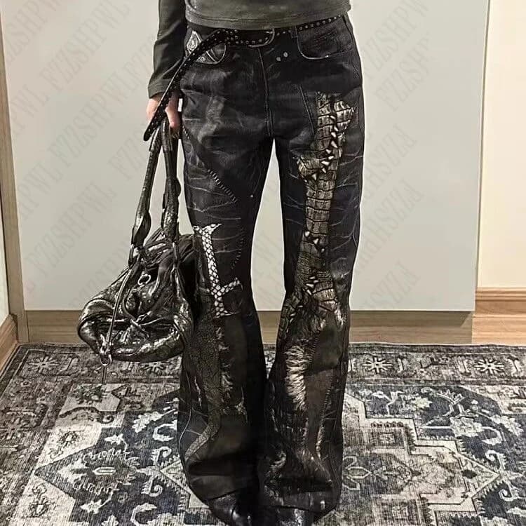 Dámské kalhoty Vintage High Waist Wide Leg Džíny Casual Straight Denim Kalhoty American Style Slim Fit