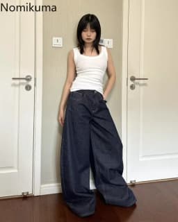 Dámské džíny s vysokým pasem a širokými nohavicemi, streetwear, rovné džínové kalhoty, volnočasové kalhoty - náhled 6