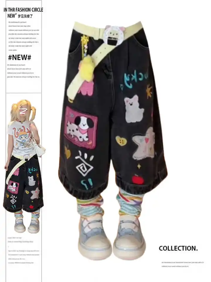 Dámské džínové kraťasy s vysokým pasem a pytlovitým vzorem ve stylu Y2K, vintage streetwear, grunge styl