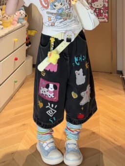 Dámské džínové kraťasy s vysokým pasem a pytlovitým vzorem ve stylu Y2K, vintage streetwear, grunge styl - náhled 5
