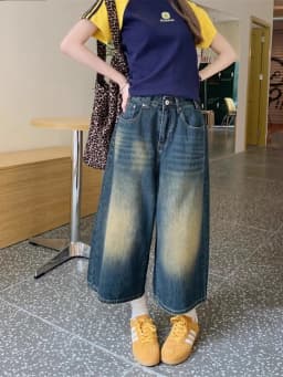 Dámské modré džínové kraťasy s vysokým pasem, vzorem Y2K, vintage pytlovité, široké, ležérní letní džíny - náhled 3
