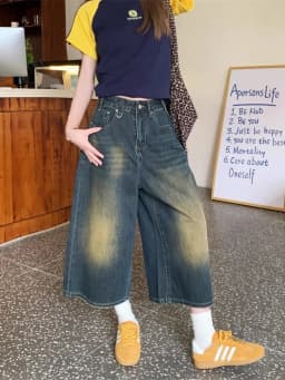 Dámské modré džínové kraťasy s vysokým pasem, vzorem Y2K, vintage pytlovité, široké, ležérní letní džíny - náhled 2