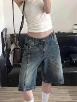 Y2K Vintage High Waist Denim Shorts Dámské Baggy Wide Leg Jorts Letní Streetwear Casual - náhled 3