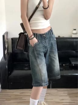 Y2K Vintage High Waist Denim Shorts Dámské Baggy Wide Leg Jorts Letní Streetwear Casual - náhled 5
