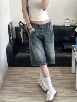 Y2K Vintage High Waist Denim Shorts Dámské Baggy Wide Leg Jorts Letní Streetwear Casual - náhled 6
