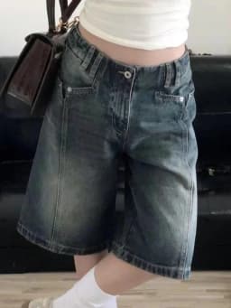 Y2K Vintage High Waist Denim Shorts Dámské Baggy Wide Leg Jorts Letní Streetwear Casual - náhled 7