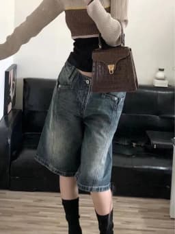 Y2K Vintage High Waist Denim Shorts Dámské Baggy Wide Leg Jorts Letní Streetwear Casual - náhled 4