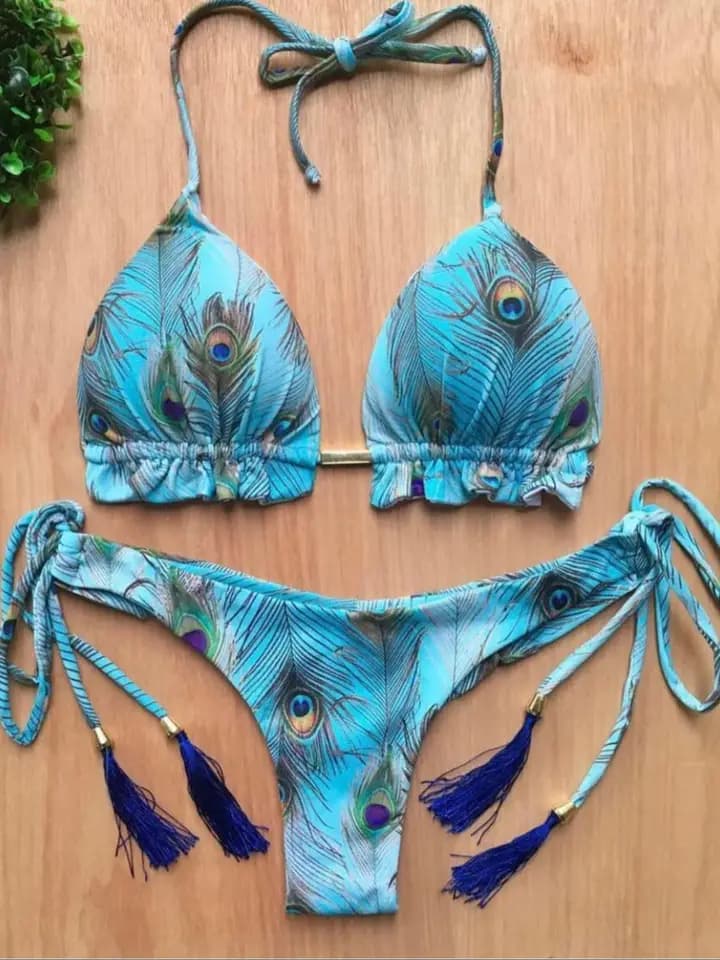 Sexy mikro bikiny set pro ženy s peřím a obvazem, brazilské plavky