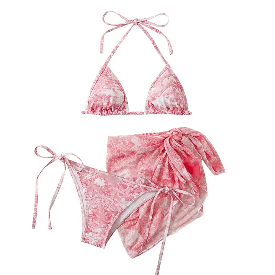 Dámský třídílný set bikin s batikovaným vzorem a průsvitnými plážovými tangy