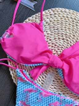 Sexy mřížkované plavky s plameňákem, dvoudílné bikiny, push-up tanga, dámské plavky - náhled 5