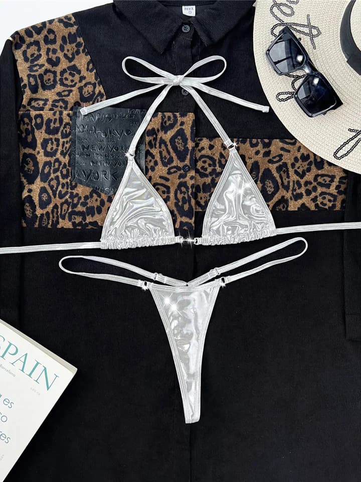 Dámské mini bikiny s tangy z umělé kůže - dvoudílné plavky