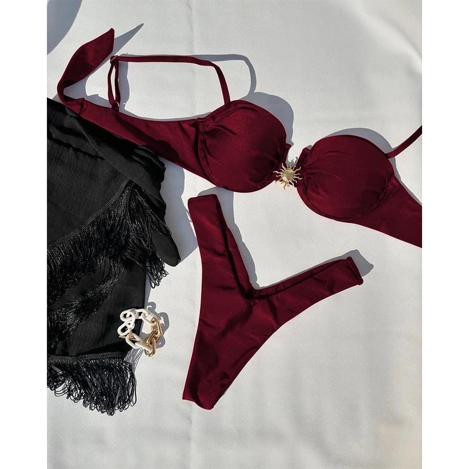 Sexy push-up mikro bikiny set brazilský styl plavek dámské plavky jednobarevné plážové oblečení