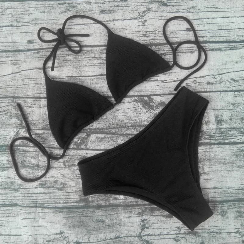 Sexy trojúhelníkové bikiny - jednobarevné pruhované plavky pro ženy, dvoudílné plážové plavky