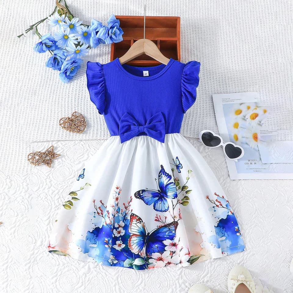 Dívčí princeznovské šaty s motýlím potiskem, bez rukávů, svatební, večírek, narozeninové, společenské, dětské 3-8 let