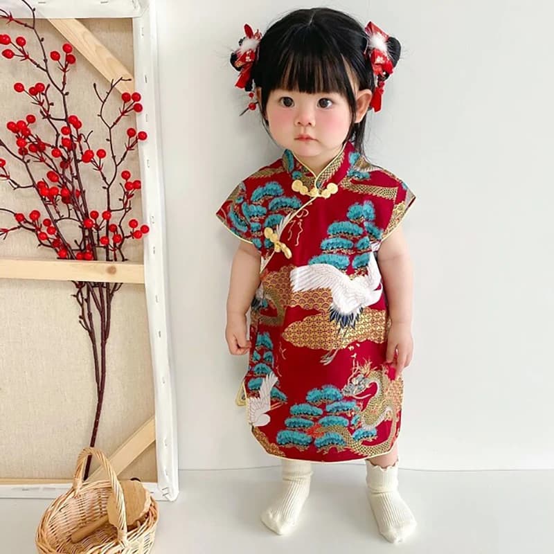 Dívčí čínské šaty Cheongsam v tradičním stylu, párty, princeznovské oblečení pro děti, narozeninové oblečení