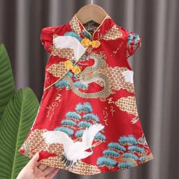 Dívčí čínské šaty Cheongsam v tradičním stylu, párty, princeznovské oblečení pro děti, narozeninové oblečení - náhled 6