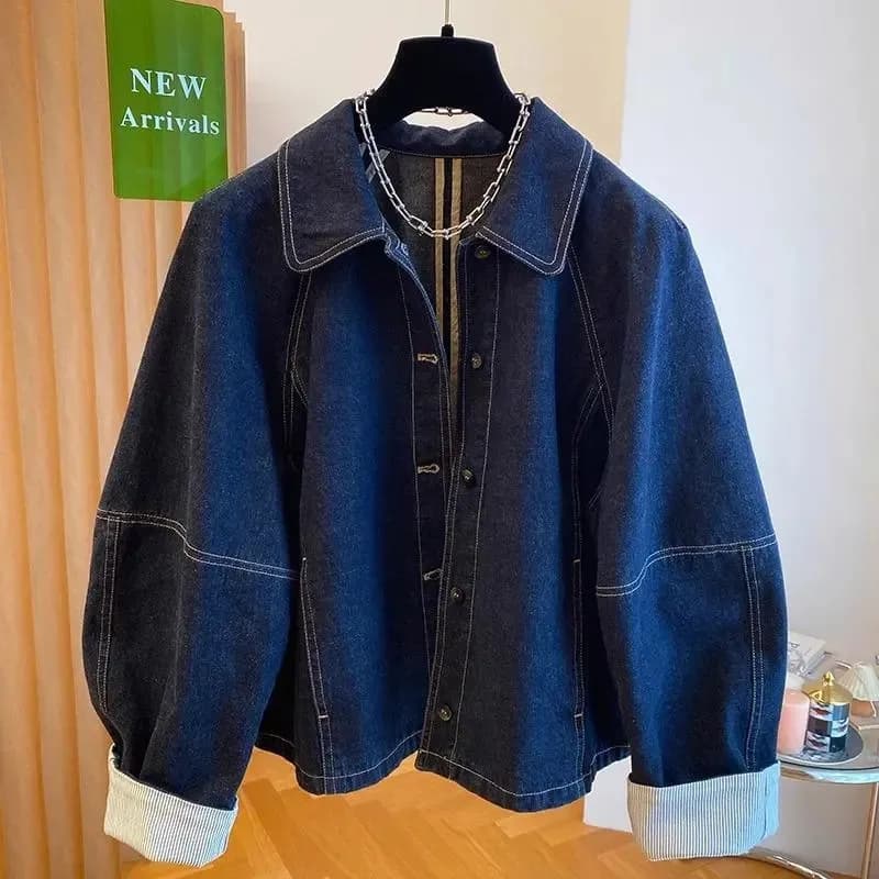 Dámská vintage džínová bunda, krátký džínový kabát, jaro, podzim, ležérní volný střih, kovbojský styl
