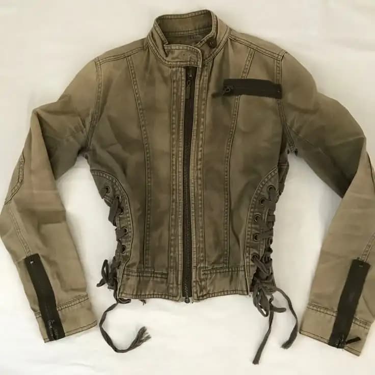 Dámská armádně zelená bunda na zip, retro slim fit, krátký džínový kabát, stojáček, zimní svrchní oblečení