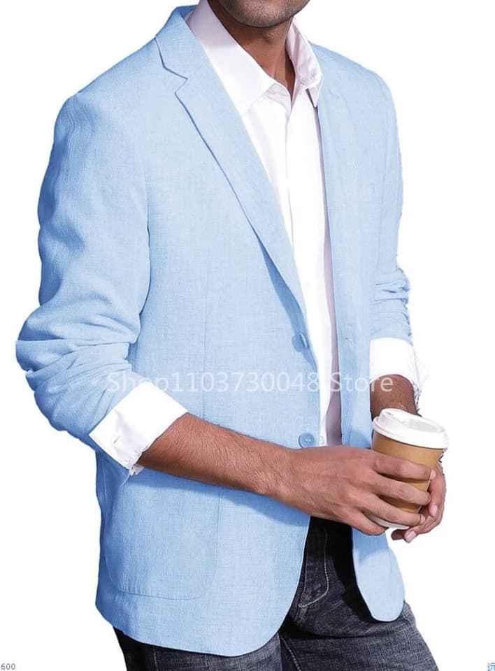 Pánské lněné sako slim fit, letní svatební, obchodní, sako, klopa, formální kabát