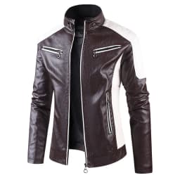 Pánská slim fit motocyklová kožená bunda - stojáček, PU kabát, ležérní podzimní svrchní oblečení 5XL - náhled 4