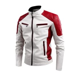 Pánská slim fit motocyklová kožená bunda - stojáček, PU kabát, ležérní podzimní svrchní oblečení 5XL - náhled 5