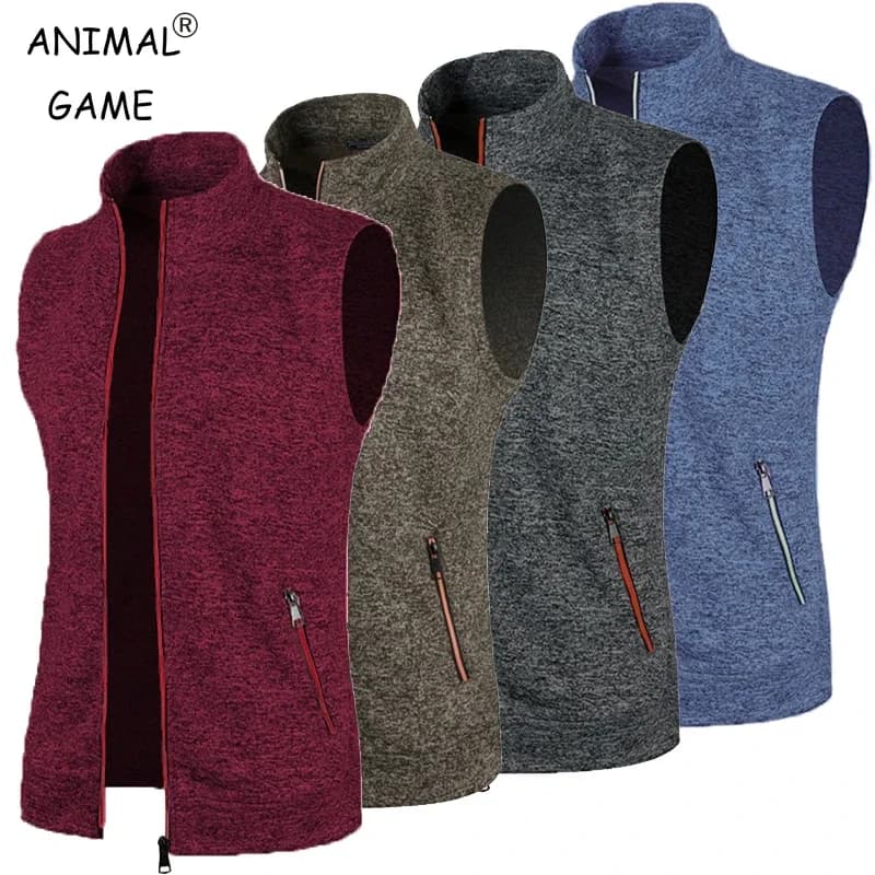 Pánská vesta bez rukávů na zip - prodyšná outdoorová roláková sportovní streetwear bunda