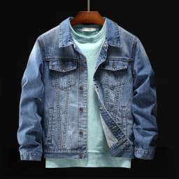 Pánská vyšívaná džínová bunda, roztrhaný slim fit, retro modrá, streetwear, ležérní motocyklový kabát - náhled 4