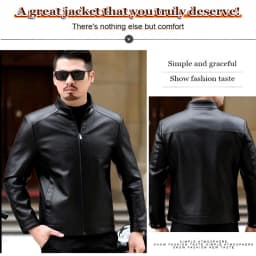 Pánská kožená motocyklová bunda Slim Fit se stojacím límcem, ležérní jarní podzimní kabát v gotickém stylu - náhled 4