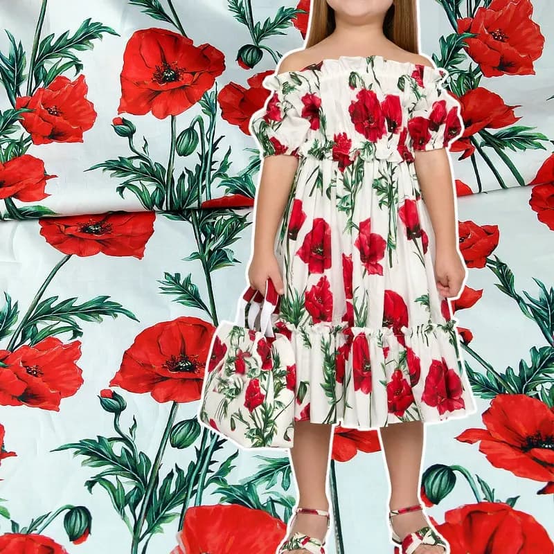 Bavlněná látka popelín s potiskem kukuřičného máku na letní šaty, šití, patchwork, prošívání, DIY materiál