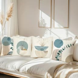 Povlak na polštář s geometrickým vzorem listů - světle modrý minimalistický boho dekorační polštář pro domácnost - náhled 3