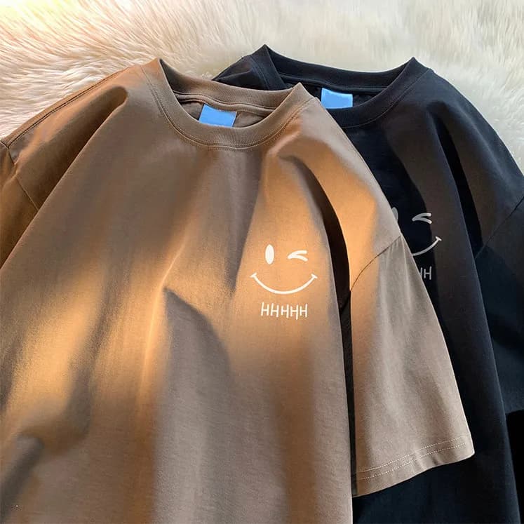 Vtipné unisexové tričko s úsměvem a smajlíkem, nadměrné bavlněné tričko s krátkým rukávem, ležérní top pro muže a ženy.