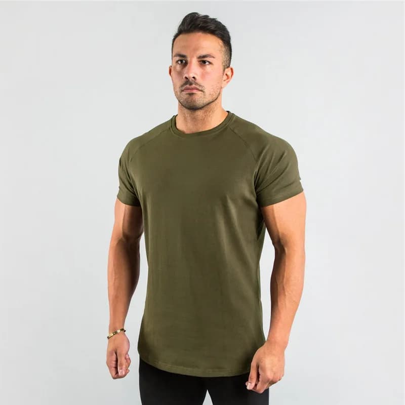 Pánské bavlněné fitness tričko s krátkým rukávem, slim fit, tréninkové tričko na kulturistiku