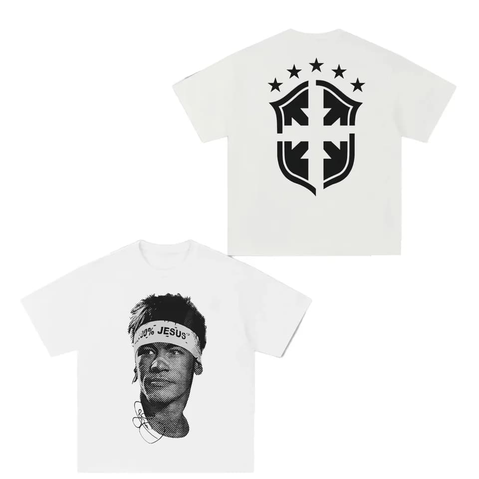 Bavlněné tričko s fotbalovým potiskem Neymar, unisex, nadměrné, s krátkým rukávem, sportovní módní tričko