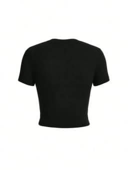 Dámský krátký top s potiskem písmen a bavlněným potiskem I'm Literally Just A Girl, přiléhavý top s výstřihem do O-kroju - náhled 3