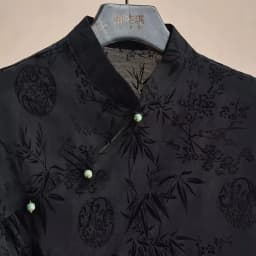 Dámský černý žakárový top Cheongsam - letní košile s krátkým rukávem v retro čínském stylu - náhled 5