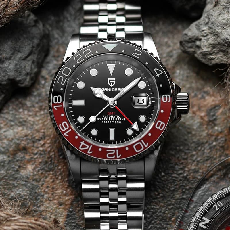 Pánské automatické hodinky GMT 40mm z nerezové oceli, safírové sklo, vodotěsné, luxusní mechanické