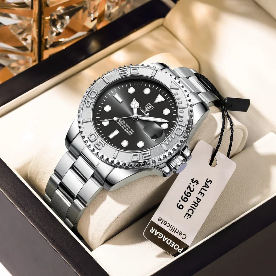 Luxusní vodotěsné pánské quartzové hodinky - sportovní módní hodinky z nerezové oceli se světelným datem