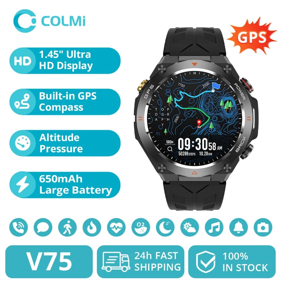 Chytré GPS hodinky 1,45" HD displej, telefonní hovory, kompas, baterie 650 mAh, fitness tracker