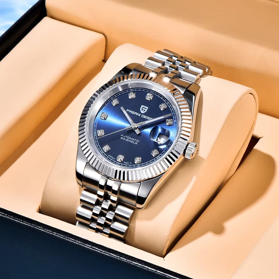 Pánské automatické mechanické hodinky 42 mm z nerezové oceli, safírové sklo, vodotěsné