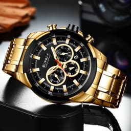 Pánské vojenské sportovní hodinky, ocelový chronograf, luxusní quartzové zlaté náramkové hodinky pro muže - náhled 4