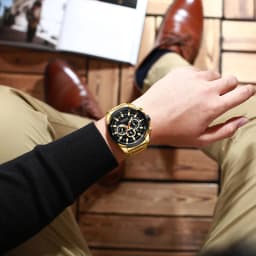 Pánské vojenské sportovní hodinky, ocelový chronograf, luxusní quartzové zlaté náramkové hodinky pro muže - náhled 5