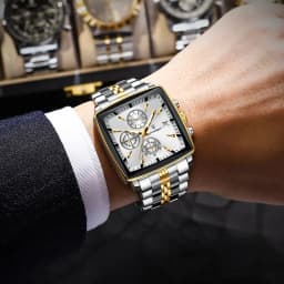 Luxusní čtvercové sportovní pánské hodinky vodotěsné světelné chronografy quartzové hodinky z nerezové oceli - náhled 6