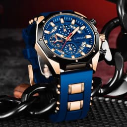 Pánské sportovní hodinky s automatickým datumem, velký ciferník, silikonový řemínek, quartz strojek, dárek pro něj - náhled 4