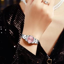Dámské růžové minimalistické hodinky 29 mm z nerezové oceli s kamínky, luxusní módní náramkové hodinky - náhled 4