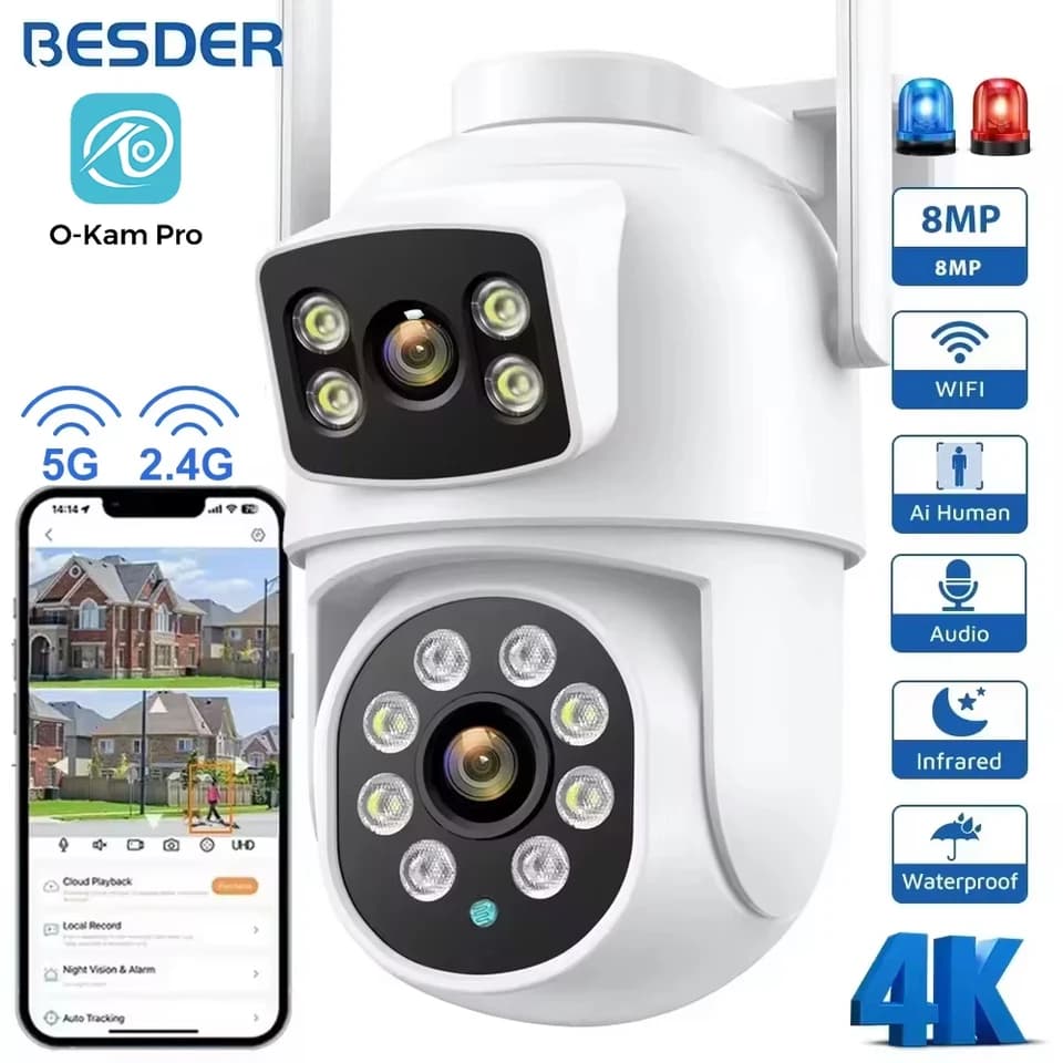 4K 8MP WiFi bezpečnostní kamera PTZ venkovní duální objektiv detekce osob IP kamera se zvukem