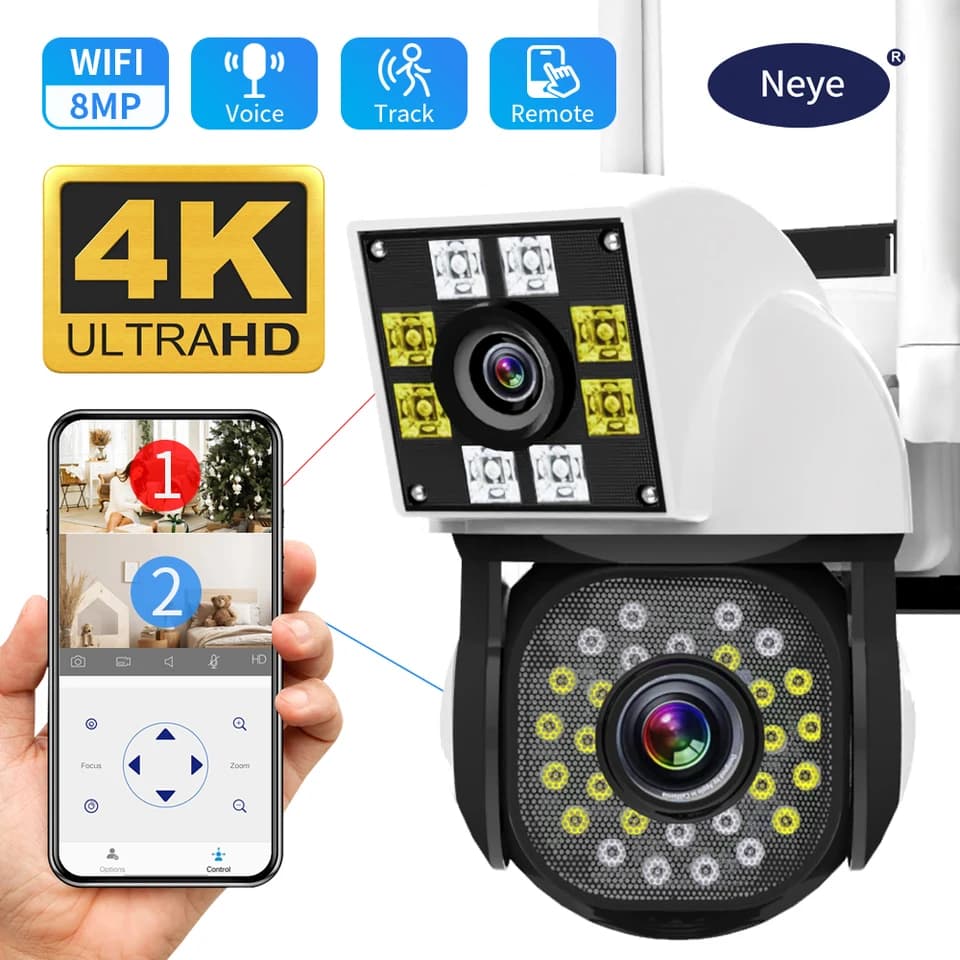 4K 8MP Bezdrátová WiFi bezpečnostní kamera s dvojitým objektivem 1080P Venkovní domácí CCTV IP kamerový systém