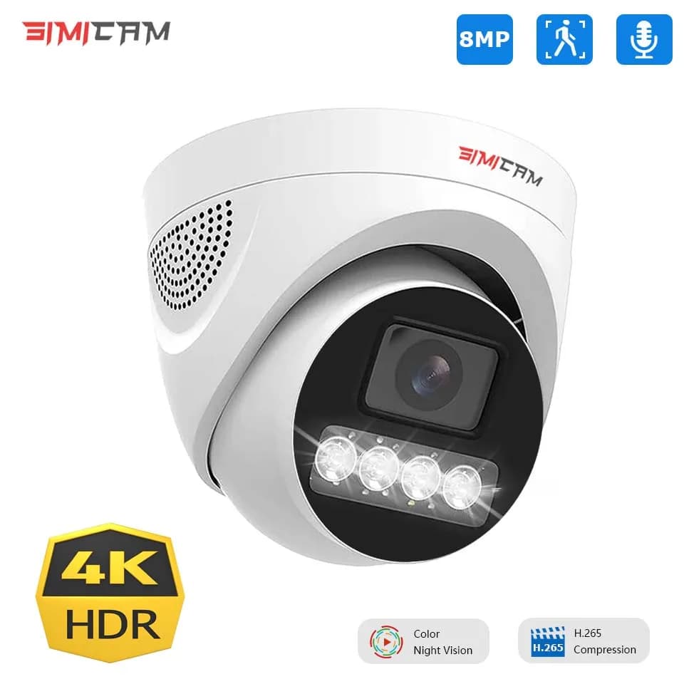 4K 8MP POE IP Dome bezpečnostní kamera s barevným nočním viděním, zvukem, CCTV dohled